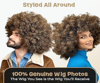 ALLAURA Women's Jumbo Afro Kinky Curly Hair Brown Wigs